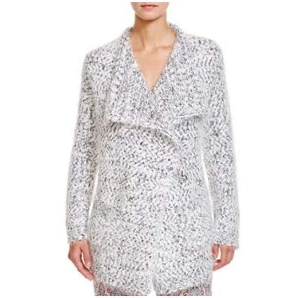 P.J. Salvage Marled Grey Eyelash Knit Draped Wrap Cardigan Sz M Soft Cozycore